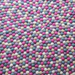 Pinkish Handmade Wool Pom Carpet, Felt Ball Rug For Living Room, Warm & Comfortable Kids, Foot Near Bed Room - thumbnail 3
