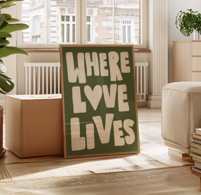 Where Love Lives Print - Music Poster Home Decor Handwritten Trendy Retro Kitchen Dining Room Mid Century - image 1
