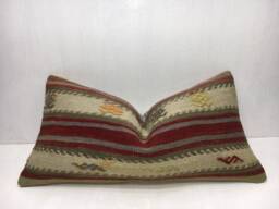 Vintage Turkish Kilim Pillow Cover, Bohemian Throw - 12x24 - thumbnail 1