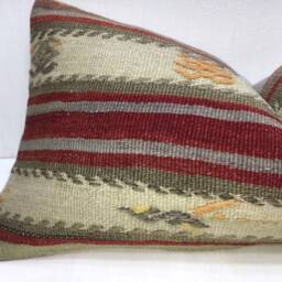Vintage Turkish Kilim Pillow Cover, Bohemian Throw - 12x24 - thumbnail 3