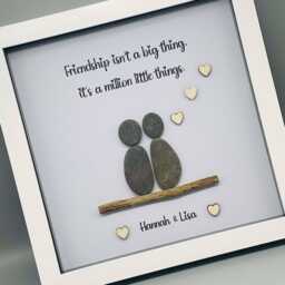 Personalised Pebble Art Frame, Friendship Isn't A Big Thing It's Million Little Things, Pebble People Picture Keepsake Best Friend Gift - thumbnail 2