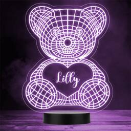 3D Teddy Bear With A Heart Personalised Gift Colour Change Led Lamp Night Light - thumbnail 1