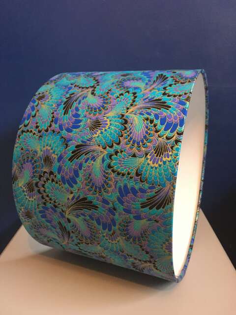 Turquoise, Teal & Gold Marbled Lampshade in Plume Fabric, Made To Order Various Linings & Sizes - image 1