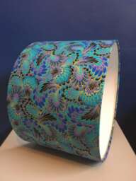 Turquoise, Teal & Gold Marbled Lampshade in Plume Fabric, Made To Order Various Linings & Sizes - thumbnail 1