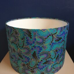 Turquoise, Teal & Gold Marbled Lampshade in Plume Fabric, Made To Order Various Linings & Sizes - thumbnail 3