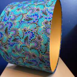 Turquoise, Teal & Gold Marbled Lampshade in Plume Fabric, Made To Order Various Linings & Sizes - thumbnail 4