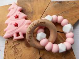 Baby Sensory Toy Set Beech Wood Fiddle Ring, Food Grade Silicone - thumbnail 1
