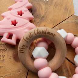 Baby Sensory Toy Set Beech Wood Fiddle Ring, Food Grade Silicone - thumbnail 2