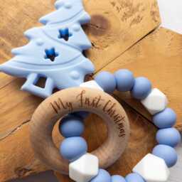 Baby Sensory Toy Set Beech Wood Fiddle Ring, Food Grade Silicone - thumbnail 4