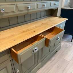 Olive Green Country Style Dresser With Natural Wood Top - Large Storage Cabinet - thumbnail 4