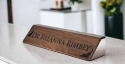 Personalized Wooden Desk Name Plates 10 Inch Solid Walnut Wood, Custom Engraved With The Text Of Your Choice Wooden Sign - thumbnail 1