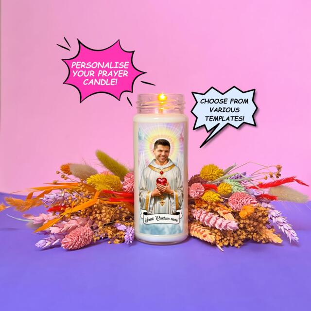 Personalized Prayer Candle Custom Saint Soy Wax Candle, Funny Novelty Gift - image 1