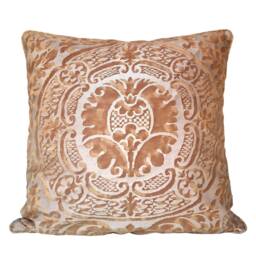 Throw Pillow Case Fortuny Fabric Warm French Brown & Gold Orsini Pattern - Made in Italy