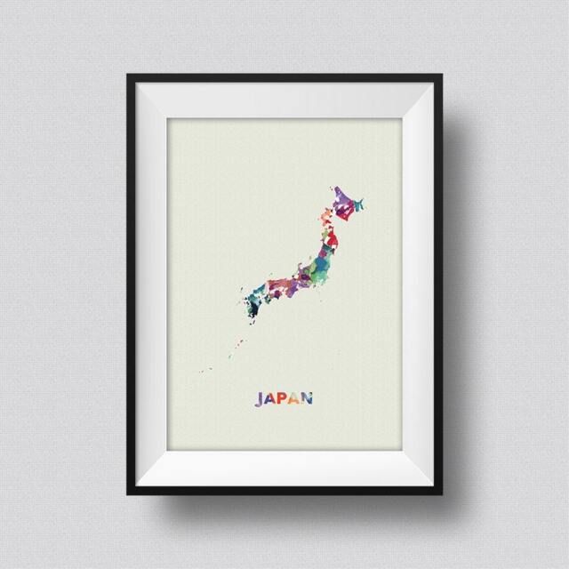 Japan Watercolor Map Art Print Ink Splash Poster Print