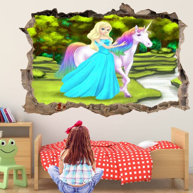 Unicorn Princess Fantasy Forest Wall Sticker Mural Decal Print Art Kids Girls Bedroom Decor Gr12 - image 1