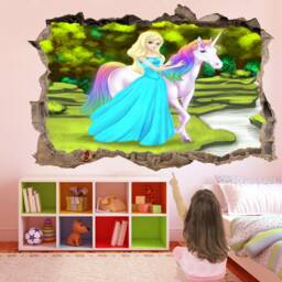 Unicorn Princess Fantasy Forest Wall Sticker Mural Decal Print Art Kids Girls Bedroom Decor Gr12 - thumbnail 2
