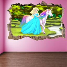 Unicorn Princess Fantasy Forest Wall Sticker Mural Decal Print Art Kids Girls Bedroom Decor Gr12 - thumbnail 3