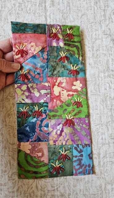 Crazy Quilt Handsewn, Wall Art, Hanging, Fabric Collage Small Embroidered Gift For Her, Newlyweds 08 - image 1
