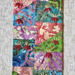 Crazy Quilt Handsewn, Wall Art, Hanging, Fabric Collage Small Embroidered Gift For Her, Newlyweds 08 - thumbnail 2