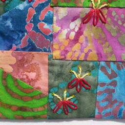 Crazy Quilt Handsewn, Wall Art, Hanging, Fabric Collage Small Embroidered Gift For Her, Newlyweds 08 - thumbnail 4