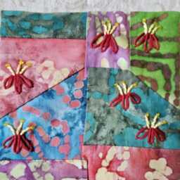 Crazy Quilt Handsewn, Wall Art, Hanging, Fabric Collage Small Embroidered Gift For Her, Newlyweds 08 - thumbnail 3