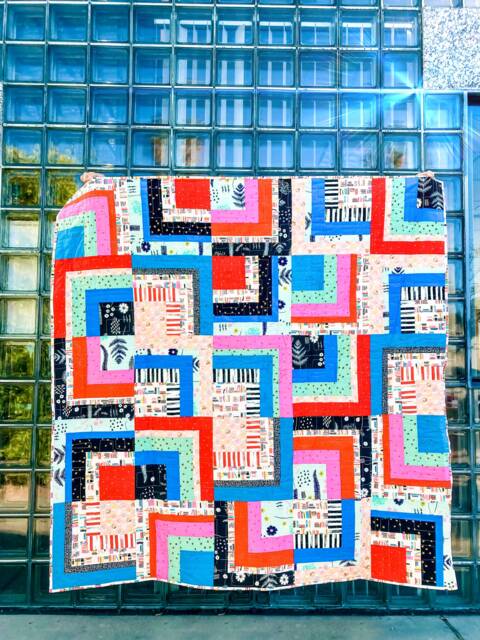 Book Nook Throw Quilt Modern Patchwork Lap Quilt, Buffalo Check Flannel Back - image 1