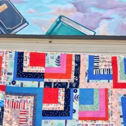 Book Nook Throw Quilt Modern Patchwork Lap Quilt, Buffalo Check Flannel Back - thumbnail 2