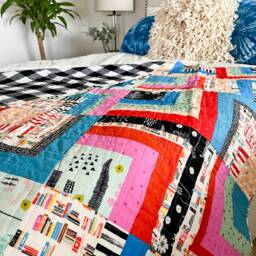 Book Nook Throw Quilt Modern Patchwork Lap Quilt, Buffalo Check Flannel Back - thumbnail 3