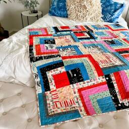 Book Nook Throw Quilt Modern Patchwork Lap Quilt, Buffalo Check Flannel Back - thumbnail 4