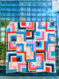 Book Nook Throw Quilt Modern Patchwork Lap Quilt, Buffalo Check Flannel Back - thumbnail 1
