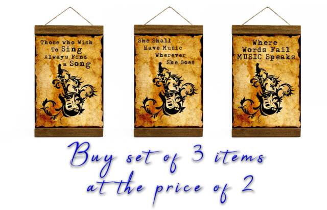 Set Of 3 Music Quote Wood Framed Canvas Print , Pay For 2 & Get Beautiful Musical Theme Wall Art Decor Great Gift For Lovers - image 1