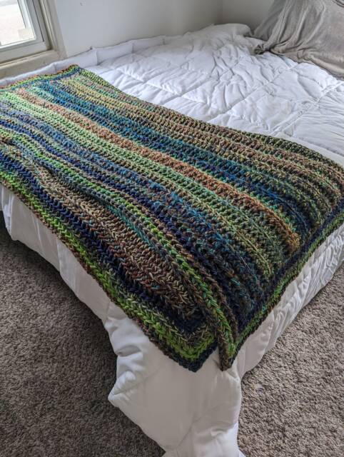 Crochet Blanket in Green, Navy Blue & Brown - image 1