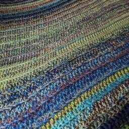 Crochet Blanket in Green, Navy Blue & Brown - thumbnail 4