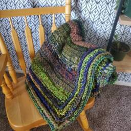 Crochet Blanket in Green, Navy Blue & Brown - thumbnail 2