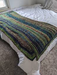 Crochet Blanket in Green, Navy Blue & Brown - thumbnail 1