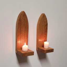 Pair Of Gothic Arch Wall Hanging English Oak Candle Holder Sconce Shelf Hand Made - thumbnail 3