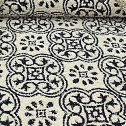 Floral Block Printed Cotton Rug - Hand Woven Black & Ivory Moroccan Area - thumbnail 4