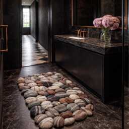 Felted Wool Stone Rug - Pebble Mat Natural Rock Decor - thumbnail 2