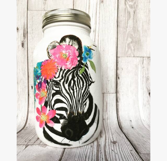 Hand Decorated Colourful Zebra Jar - Vase, Storage, Animals, Handmade Gifts