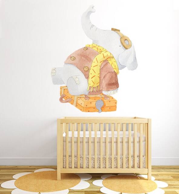 Tegan The Travelling Elephant Wall Sticker Decal - Kids Stickers, Animals Childrens Decals, Art, Room