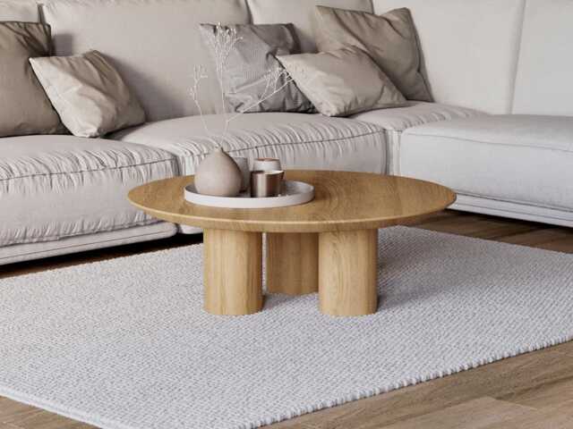 Modern Round Coffee Table - Unique Coffee Table Solid Wood Minimalist Oak Japandi - image 1