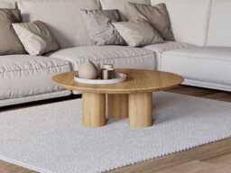 Modern Round Coffee Table - Unique Coffee Table Solid Wood Minimalist Oak Japandi