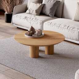 Modern Round Coffee Table - Unique Coffee Table Solid Wood Minimalist Oak Japandi - thumbnail 3