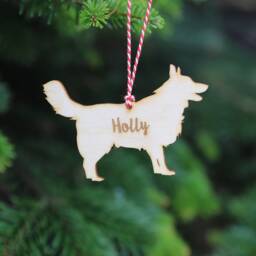 Personalised Border Collie Christmas Decoration Engraved Birch Plywood Dog Bauble - thumbnail 2