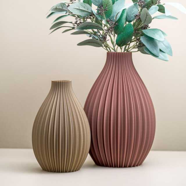 Copper & Gold Vase Pleated Design Ornament Set Living Room Home Decor - image 1