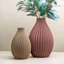 Copper & Gold Vase Pleated Design Ornament Set Living Room Home Decor - thumbnail 1