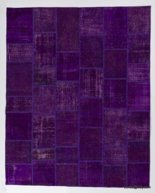 Handmade Turkish Patchwork Rug, Purple - image 1