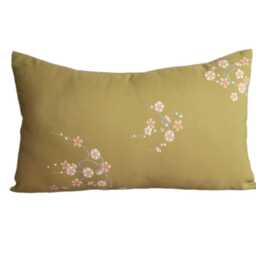 Vintage Japanese Kimono Pillow Cover, Upcycled Fabric, 12x20 Lumbar Cushion - thumbnail 2