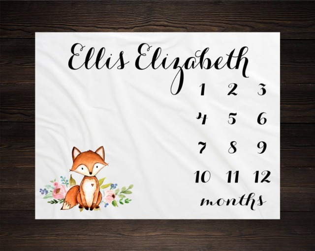 Woodland Milestone Blanket Monthly Growth Tracker Soft Fleece Fox Baby Shower Gift Newborn Watch Me Grow Girl - image 1