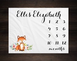 Woodland Milestone Blanket Monthly Growth Tracker Soft Fleece Fox Baby Shower Gift Newborn Watch Me Grow Girl - thumbnail 1